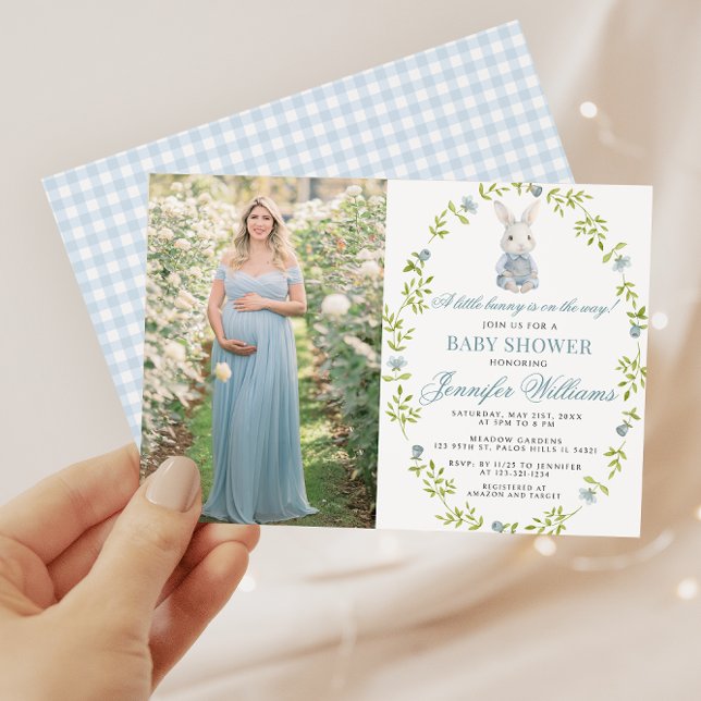 Invitación Blue Little Bunny Spring Baby Boy Shower Photo (Subido por el creador)