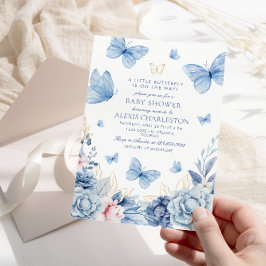 Invitación Blue Little Butterfly Flowers Boy Baby Shower