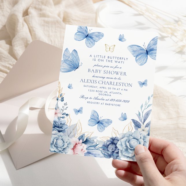 Invitación Blue Little Butterfly Flowers Boy Baby Shower (Subido por el creador)