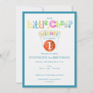 Invitación Blue Little Champ Basketball Any Age Boy Cumpleaño