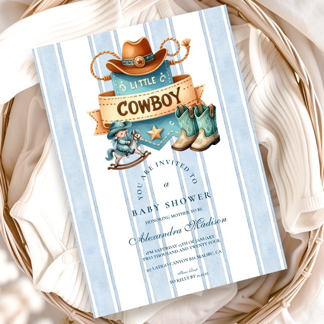 Invitación Blue Little Cowboy Modern Western Baby Shower (Subido por el creador)