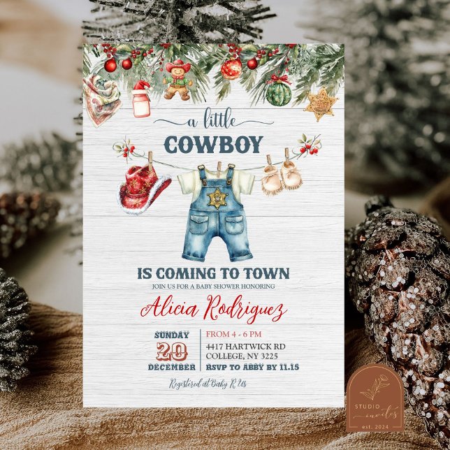 Invitación Blue Little Cowboy Western Holiday Baby Shower (Subido por el creador)
