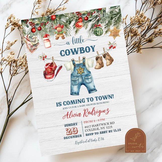 Invitación Blue Little Cowboy Western Holiday Baby Shower (Subido por el creador)