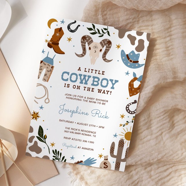 Invitación Blue Little Cowboy Western Rodeo Baby Shower (Subido por el creador)