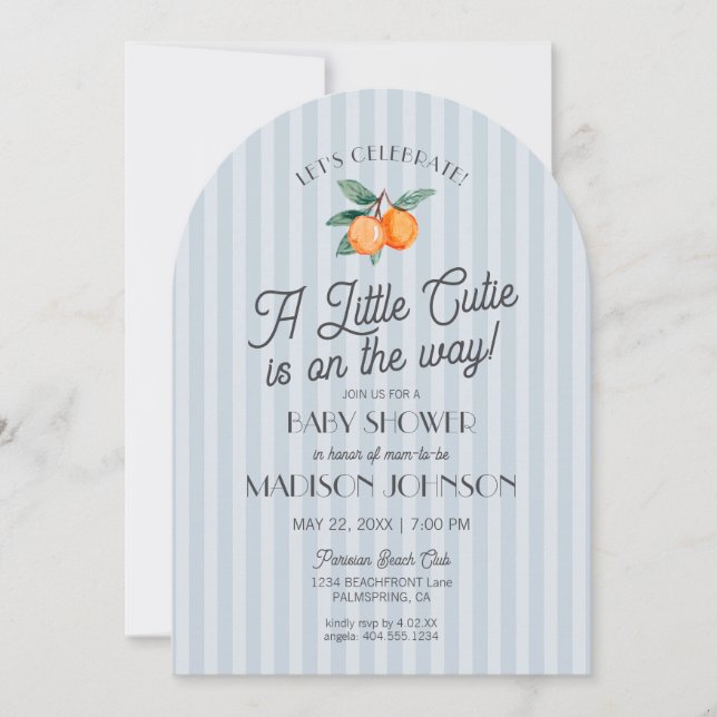 Invitación Blue Little Cutie En El Camino De Citrus Baby Show (Anverso)