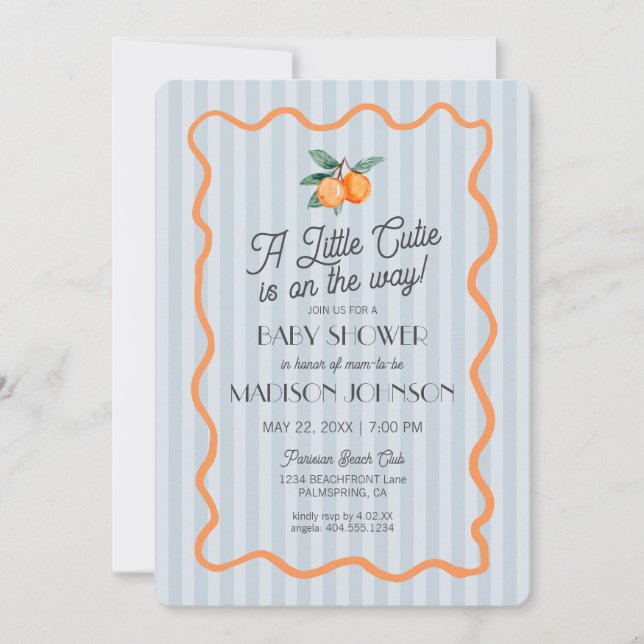 Invitación Blue Little Cutie Pastel Citrus Tema Baby Shower (Anverso)