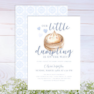 Invitación Blue Little Dumpling Watercolor Invita Baby Shower