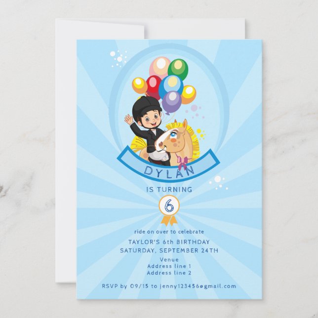 Invitación Blue Little Pony Horse Temis Boys Fiesta de Cumple (Anverso)