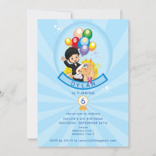Invitación Blue Little Pony Horse Temis Boys Fiesta de Cumple