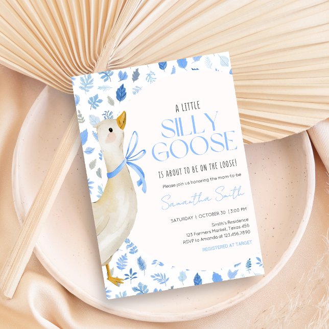 Invitación Blue Little Silly Goose Baby Shower (Blue Little Silly Goose Baby Shower Invitation)