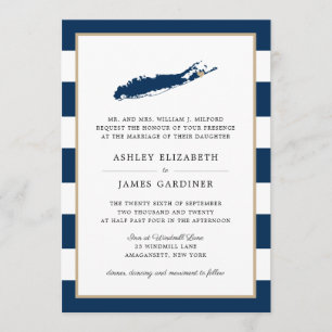 Invitación Blue Long Island Map East Hampton Heart Boda