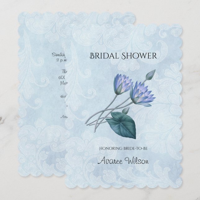 Invitación Blue Lotus Bridal Shower (Anverso / Reverso)