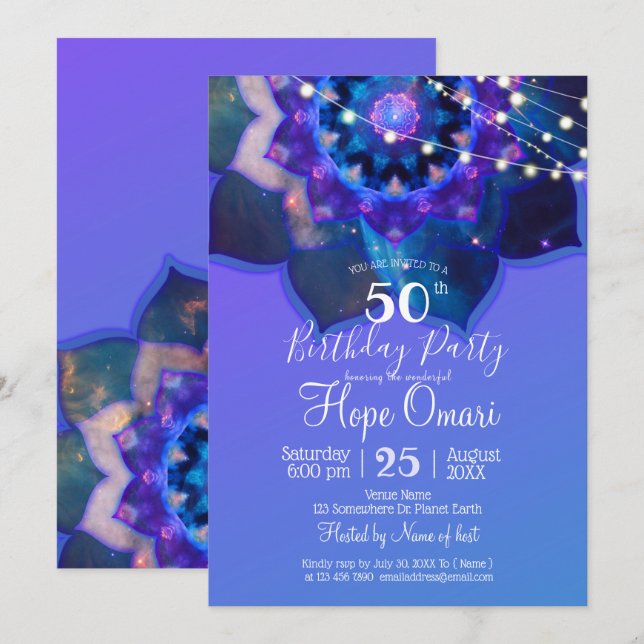 Invitación Blue Lotus Mandala (Anverso / Reverso)