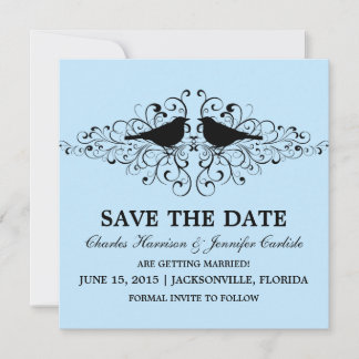 Invitación Blue Love Bird Swirls Save the Date Invite