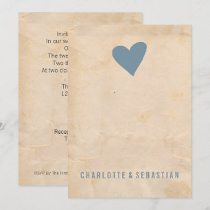 Invitación Blue Love Heart Modern Simple Boda Contemporáneo