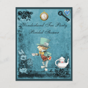 Invitación Blue Mad Hatter Wonderland Tea Fiesta Bridal