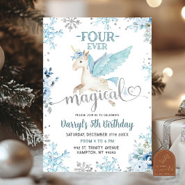 Invitación Blue Magical Unicorn Winter 4ever Birday