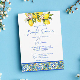 Invitación Blue Majolica Tiles Lemons Mediterráneo