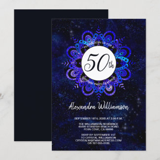 Invitación Blue Mandala Space estrena Boho 50 cumpleaños