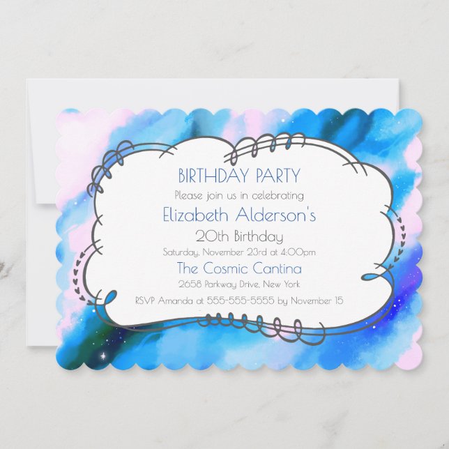 Invitación Blue Marble Outer Space Resumen Invite de cumpleañ (Anverso)