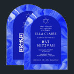 Invitación Blue Marble Swirls Star QR Bar Bat Mitzvah Arch<br><div class="desc">¡Tarjeta perfecta para anunciar una mitzvah de murciélago, el bar mitzvah u otra celebración judía! Hand hizo arte giratorio de acuarelas en la parte delantera y trasera. ¡TODO PERSONALIZABLE! Haga clic en "Personalizar" para editar el texto. Haga clic en "editar usando la herramienta de diseño" para ajustar las fuentes, colores...</div>