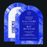 Invitación Blue Marble Swirls Star QR Bar Bat Mitzvah Arch<br><div class="desc">¡Tarjeta perfecta para anunciar una mitzvah de murciélago, el bar mitzvah u otra celebración judía! Hand hizo arte giratorio de acuarelas en la parte delantera y trasera. ¡TODO PERSONALIZABLE! Haga clic en "Personalizar" para editar el texto. Haga clic en "editar usando la herramienta de diseño" para ajustar las fuentes, colores...</div>