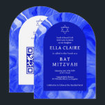 Invitación Blue Marble Swirls Star QR Bar Bat Mitzvah Arch<br><div class="desc">¡Tarjeta perfecta para anunciar una mitzvah de murciélago, el bar mitzvah u otra celebración judía! Hand hizo arte giratorio de acuarelas en la parte delantera y trasera. ¡TODO PERSONALIZABLE! Haga clic en "Personalizar" para editar el texto. Haga clic en "editar usando la herramienta de diseño" para ajustar las fuentes, colores...</div>
