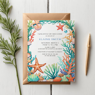 Invitación Blue Marine Seashells Ocean Sea Beach Baby Shower