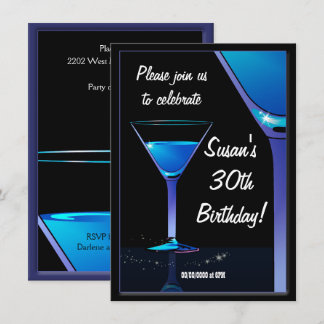 Invitación Blue Martini Cocktail Birday Party