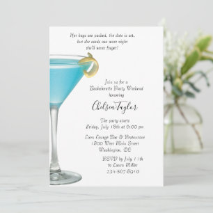 Invitación Blue Martini Cocktail Hour Bachelorette Party