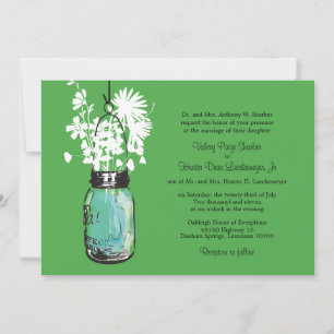 Invitación Blue Mason Jar con Boda de flores silvestres