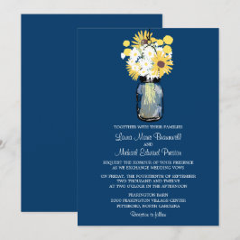 Invitación Blue Mason Jar Daisies Boda de los girasoles amari