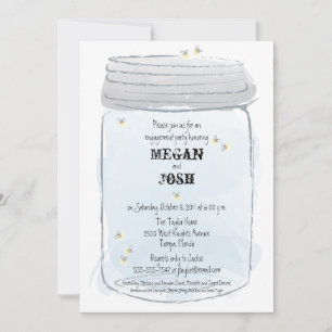 Invitación Blue Mason Jar y Fireflies Engagement Party