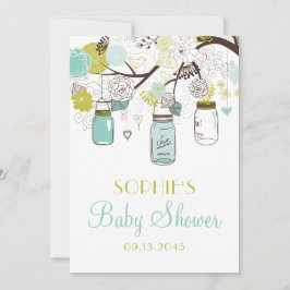 Invitación Blue Mason Jars and Spring Flowers Baby Shower