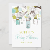 Blue Mason Jars and Spring Flowers Baby Shower