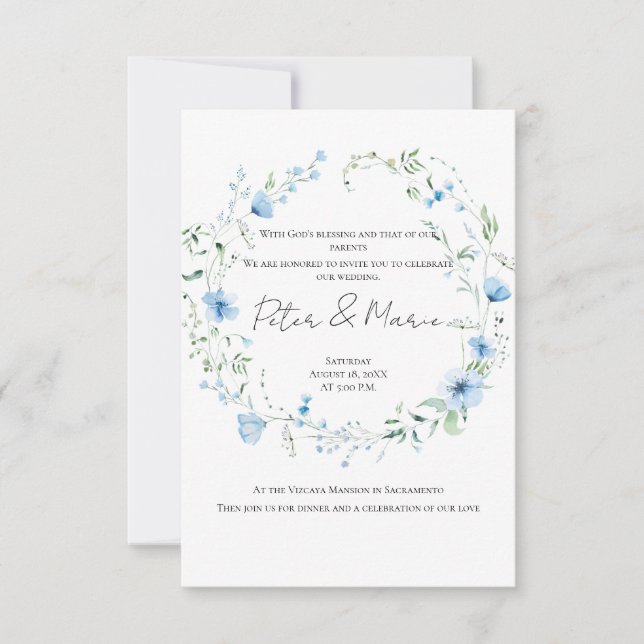 Invitación Blue Meadow Delicate Blue Wildflower Botanical (Anverso)