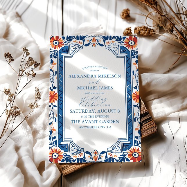 Invitación Blue Mediterranean Italiano Tile & Lemon Boda (Subido por el creador)