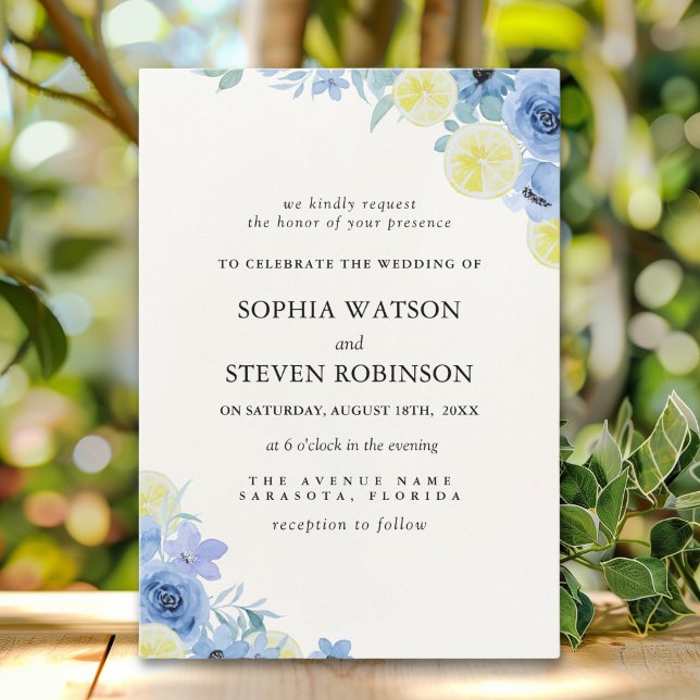 Invitación Blue Mediterranean Lemon Wedding (Subido por el creador)