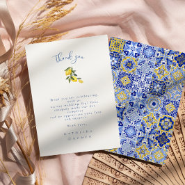Invitación Blue Mediterranean Tile & Citrus Boda Gracias