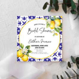 Invitación Blue Mediterranean Tile Lemon Floral Bridal Shower