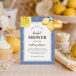 Invitación Blue Mediterranean Tile Lemon Sencilla Ducha Britá
