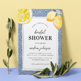 Invitación Blue Mediterranean Tile Lemon Sencilla Ducha Britá