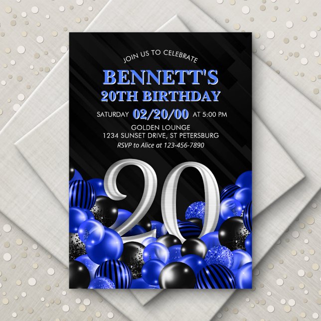 Invitación Blue Mens 20th Birthday (Subido por el creador)