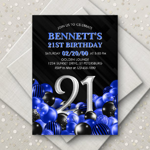 Invitación Blue Mens 21st Birthday