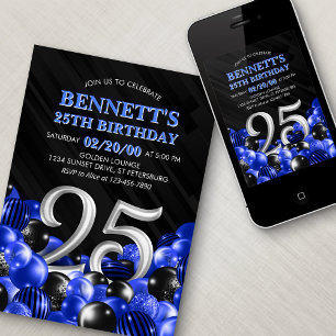 Invitación Blue Mens 25th Birthday