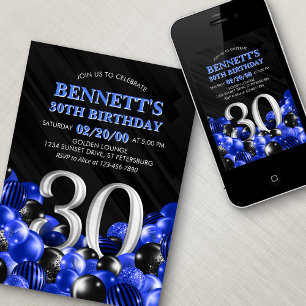 Invitación Blue Mens 30th Birthday