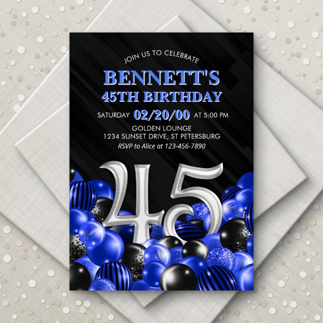 Invitación Blue Mens 45th Birthday (Subido por el creador)