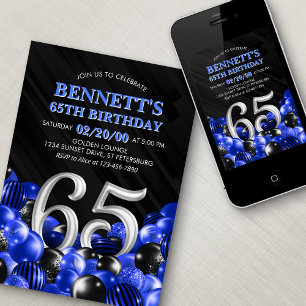 Invitación Blue Mens 65th Birthday