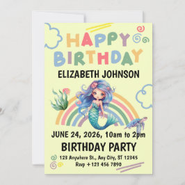 Invitación Blue Mermaid Birthday Invitation in Yellow