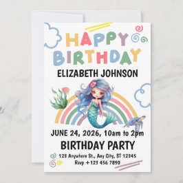Invitación Blue Mermaid Birthday Party Invitation in White